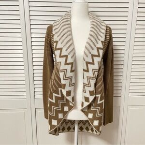 Allison Brittney Medium Cardigan Sweater Brown Tan Southwestern Long Sleeve